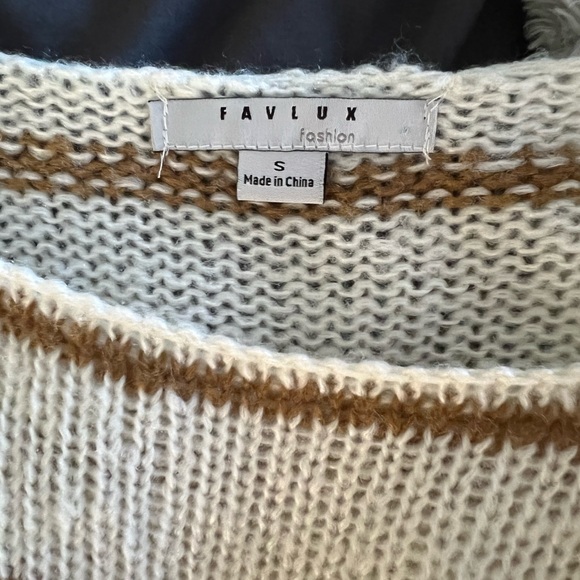 Distressed White & Brown Striped Sweater - Picture 8 of 8